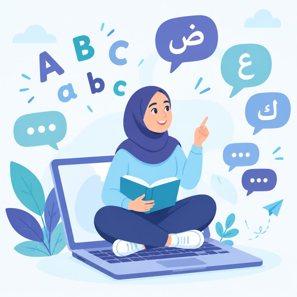 متعلّمة عربية تدرس اللغة الإنجليزية بسهولة على الحاسوب